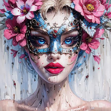 00046-3493306733-ArsMachineStyle, Anime1, Mask impressionism, 1girl, solo, flower, portrait, blue eyes, mask, lips, makeup, mole, pink flower, lo.png